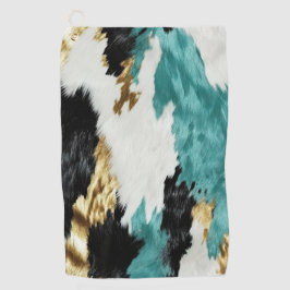 Turquoise Groen Goud Zwart Wit Koeienhuid Golfhanddoek
