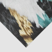 Turquoise Groen Goud Zwart Wit Koeienhuid Tissuepapier (Detail)