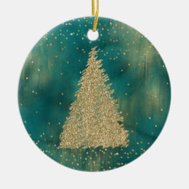 Turquoise Groen Gouden Glitter Kerstboom   Keramisch Ornament