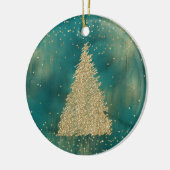 Turquoise Groen Gouden Glitter Kerstboom Keramisch Ornament (Links)