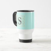 Turquoise groen hexagon monogram reisbeker (Voorkant links)