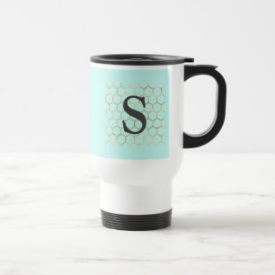 Turquoise Groen Hexagoon Monogram Reisbeker