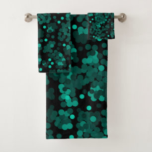 Turquoise groen polka dot patroon op zwart bad handdoek