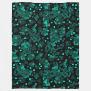 Turquoise groen polka dot patroon op zwart fleece deken