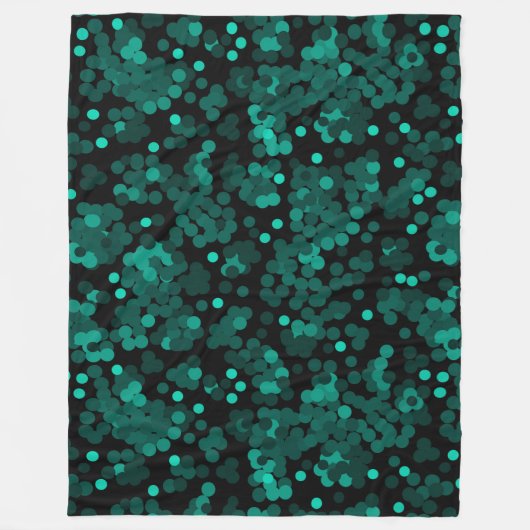 Turquoise groen polka dot patroon op zwart fleece deken (Voorkant)