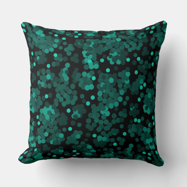 Turquoise groen polka dot patroon op zwart kussen (Voorkant)