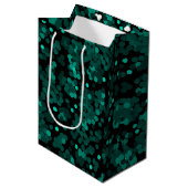 Turquoise groen polka dot patroon op zwart medium cadeauzakje (Voorkant Gekanteld)