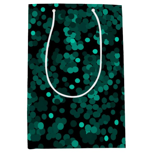 Turquoise groen polka dot patroon op zwart medium cadeauzakje (Voorkant)