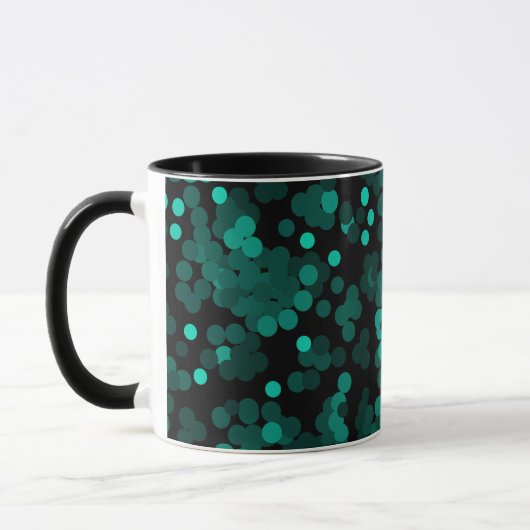 Turquoise groen polka dot patroon op zwart mok (Links)