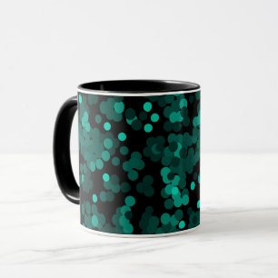 Turquoise groen polka dot patroon op zwart mok