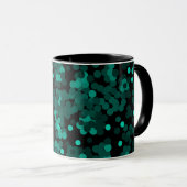 Turquoise groen polka dot patroon op zwart mok (Voorkant rechts)