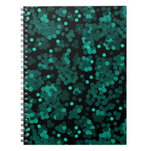 Turquoise groen polka dot patroon op zwart notitieboek