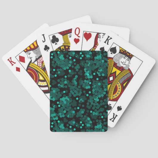 Turquoise groen polka dot patroon op zwart pokerkaarten (Achterkant)