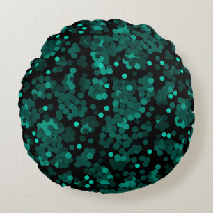 Turquoise groen polka dot patroon op zwart rond kussen
