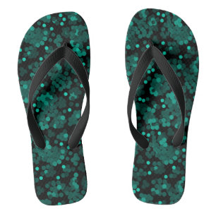 Turquoise groen polka dot patroon op zwart teenslippers