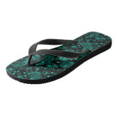 Turquoise groen polka dot patroon op zwart teenslippers (Schuin)