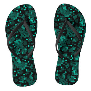 Turquoise groen polka dot patroon op zwart teenslippers