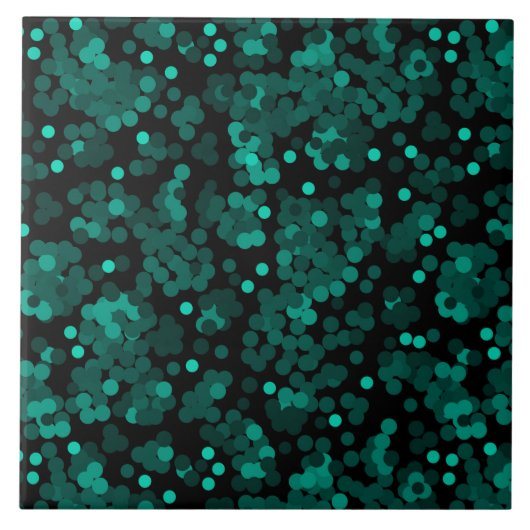 Turquoise groen polka dot patroon op zwart tegeltje (Voorkant)