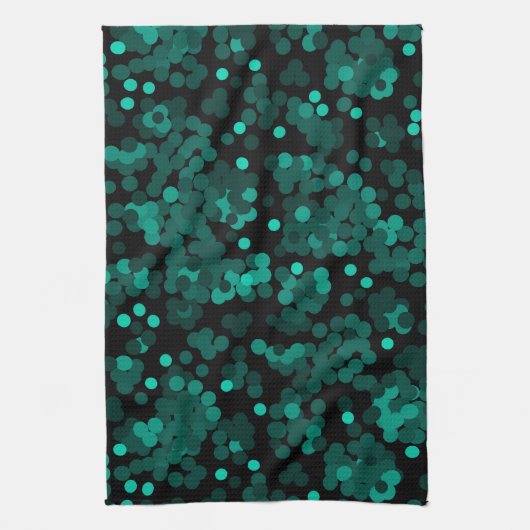 Turquoise groen polka dot patroon op zwart theedoek (Verticaal)