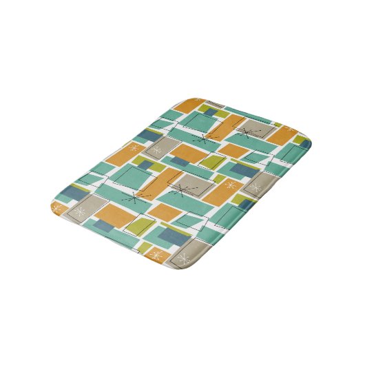 Turquoise Groen Sinaasappel Funky Squares Mid Cent Badmat (Gekanteld)
