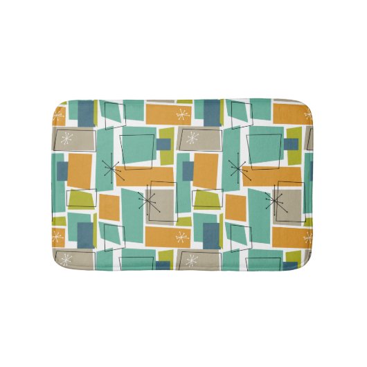 Turquoise Groen Sinaasappel Funky Squares Mid Cent Badmat (Voorkant)