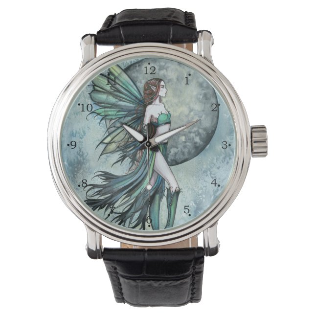 Turquoise Groen Sprookje Fantasy Kunst Horloge (Voorkant)