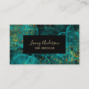Turquoise groen zwart en faux gold folie glitter visitekaartje