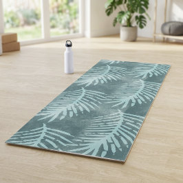 Turquoise groene aquarel tropische botanische blad yogamat