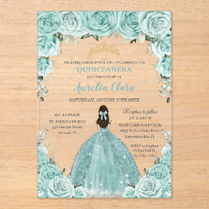 Turquoise Groene Bloemenkroon Prinses Gouden Quinc Acryl Uitnodigingen