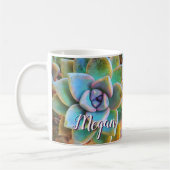 Turquoise groene cactus foto monogram naam script koffiemok (Links)