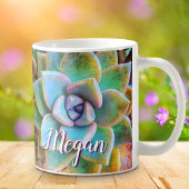 Turquoise groene cactus foto monogram naam script koffiemok