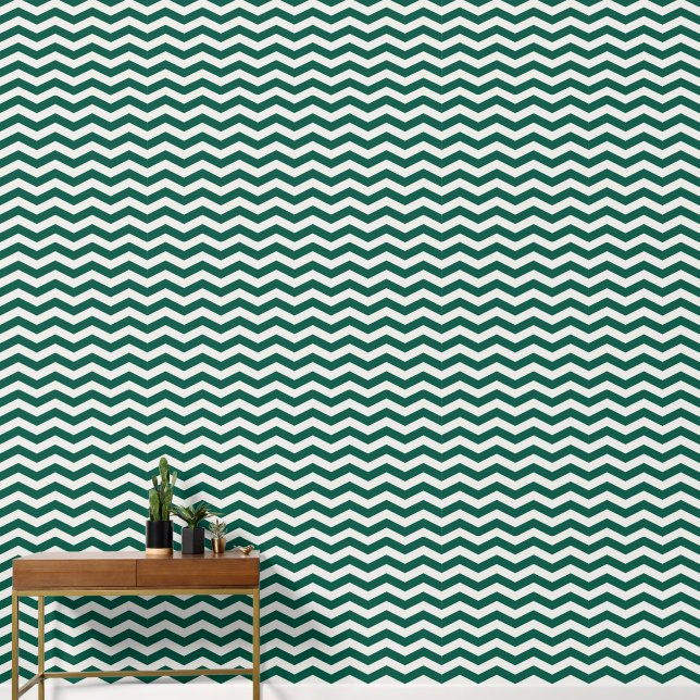 Turquoise groene Chevron zigzag streeppatroon Behang (Hal)