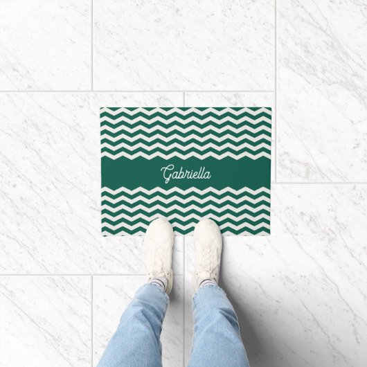 Turquoise groene Chevron zigzag streeppatroon Deurmat (Binnen)