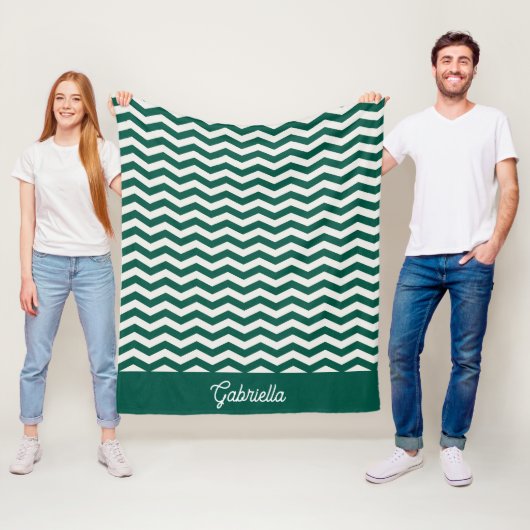Turquoise groene Chevron zigzag streeppatroon Fleece Deken (In situ)
