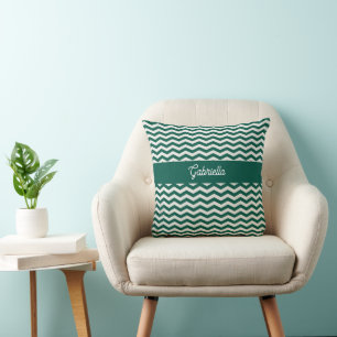 Turquoise groene Chevron zigzag streeppatroon Kussen