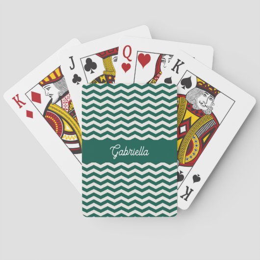 Turquoise groene Chevron zigzag streeppatroon Pokerkaarten (Achterkant)