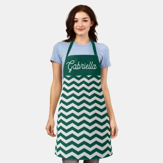 Turquoise groene Chevron zigzaggende streeppatroon Schort (Gedragen)