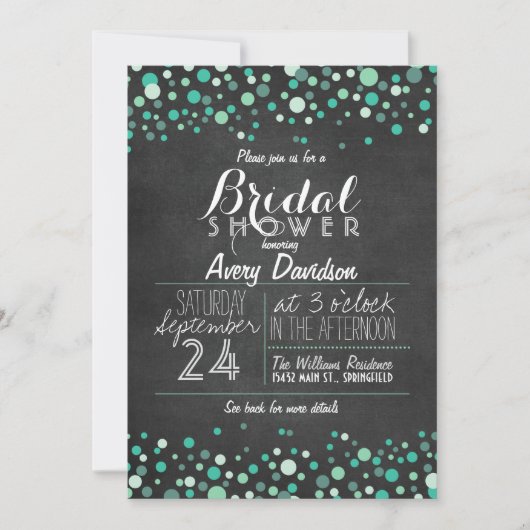 Turquoise Groene Confetti Schoolbord Bruidsdouche Kaart (Voorkant)