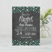 Turquoise Groene Confetti Schoolbord Bruidsdouche Kaart (Staand voorkant)