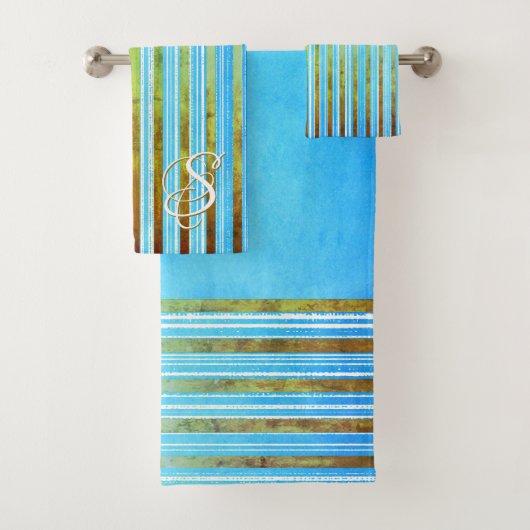 Turquoise, Groene, en Witte Stripes Bad Handdoek (Insitu)