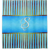 Turquoise, Groene, en Witte Stripes Douchegordijn (Voorkant)