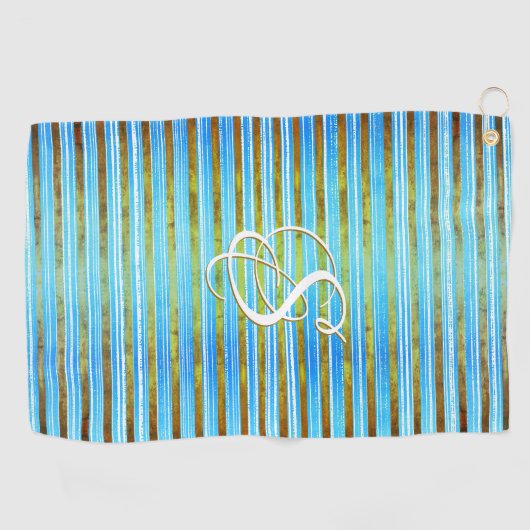 Turquoise, Groene, en Witte Stripes  Golfhanddoek (Horizontaal)