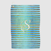 Turquoise, Groene, en Witte Stripes  Golfhanddoek (Voorkant)