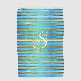 Turquoise, Groene, en Witte Stripes  Golfhanddoek