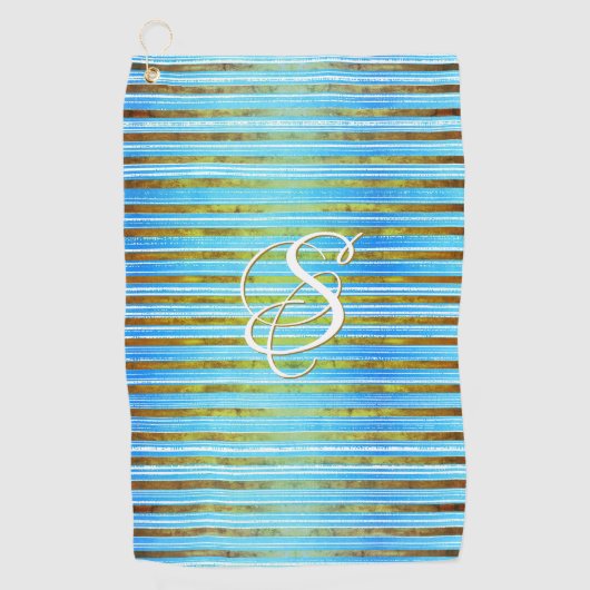 Turquoise, Groene, en Witte Stripes  Golfhanddoek (Voorkant)