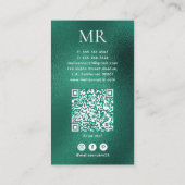 Turquoise Groene Folie Monogram QR-code & Sociale  Visitekaartje (Achterkant)