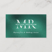 Turquoise Groene Folie Monogram QR-code & Sociale  Visitekaartje (Voorkant)