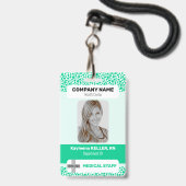 Turquoise Groene Gestippelde Foto Barcode Logo Med Badge (Voorzijde met lanyard)