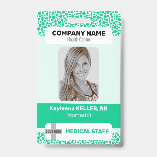 Turquoise Groene Gestippelde Foto Barcode Logo Med Badge (Voorzijde)