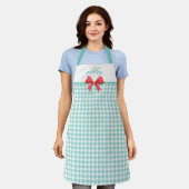 Turquoise groene gingham schort (Gedragen)